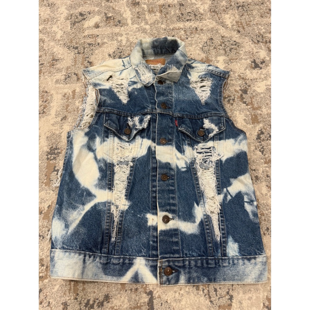Vintage Levis 70505 0217 Distressed Acid Wash Denim Vest Mens 40 Made in USA